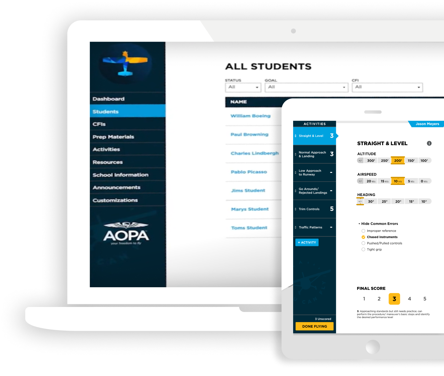 AOPA Home mockup webapp and tablet